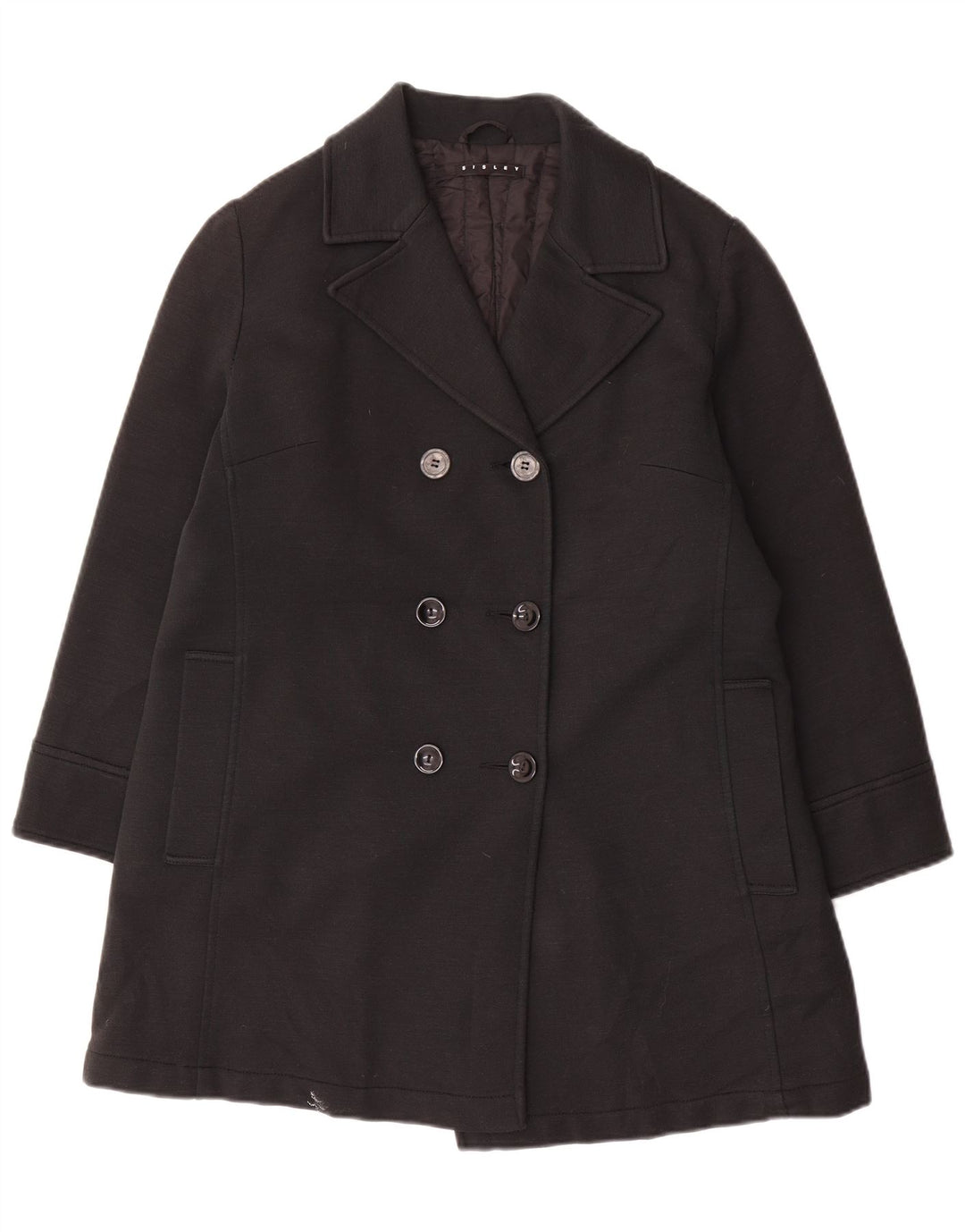 Sisley Abrigo de doble botonadura para mujer UK 44 Mediano Negro