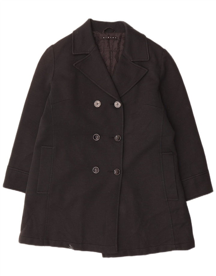 Sisley Abrigo de doble botonadura para mujer UK 44 Mediano Negro