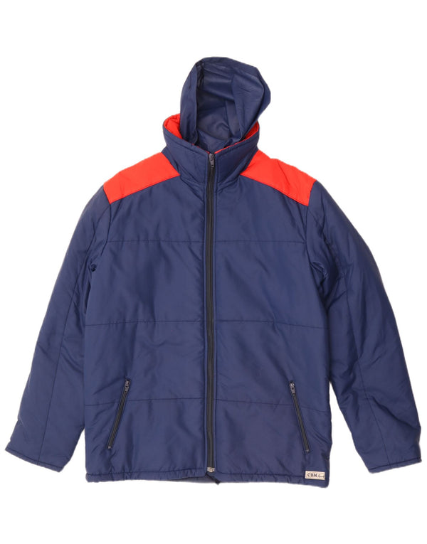 Chaqueta acolchada con capucha vintage para hombre IT 50 Poliamida azul grande con bloques de color