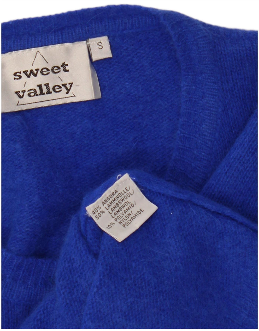 VINTAGE Mujer Crop Cardigan Suéter Reino Unido 10 Pequeña Lana Azul