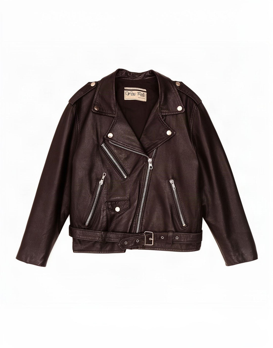 Vintage mujer cuero biker chaqueta Reino Unido 12 Medio Negro