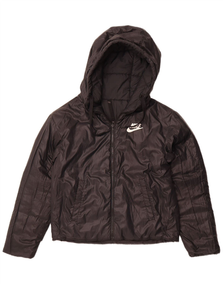 NIKE Chaqueta acolchada reversible con capucha para mujer UK 10 Small Poliéster negro