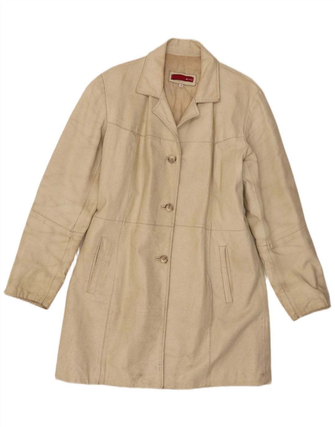 Abrigo de cuero vintage para mujer IT 46 Beige grande