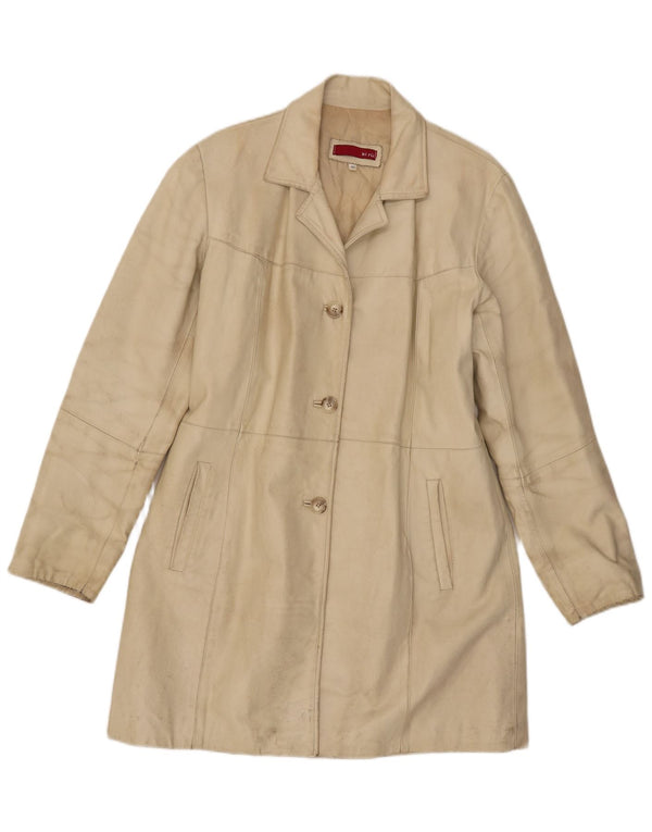 Abrigo de cuero vintage para mujer IT 46 Beige grande