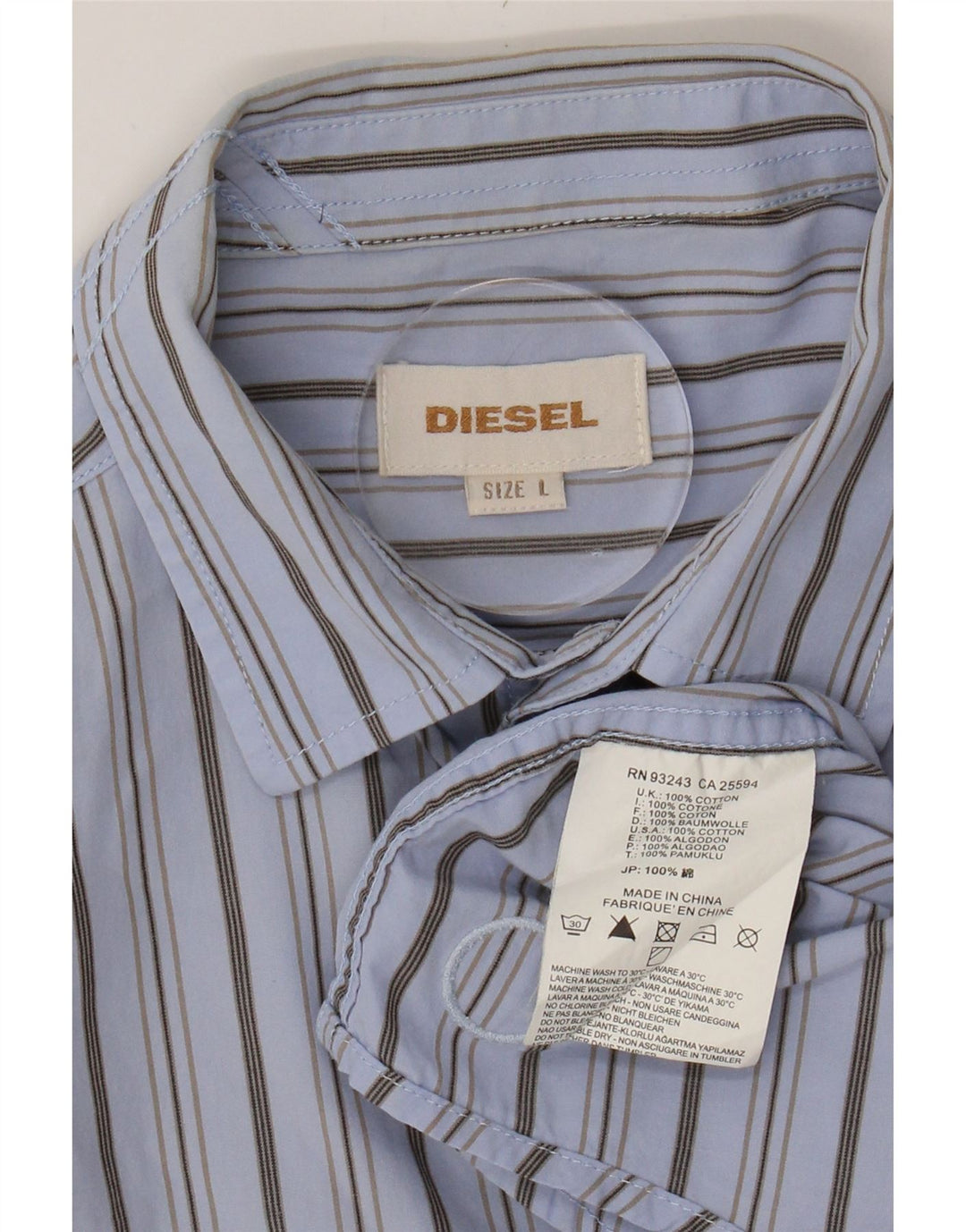 DIESEL Camisa De Hombre Grande De Algodón A Rayas Azul