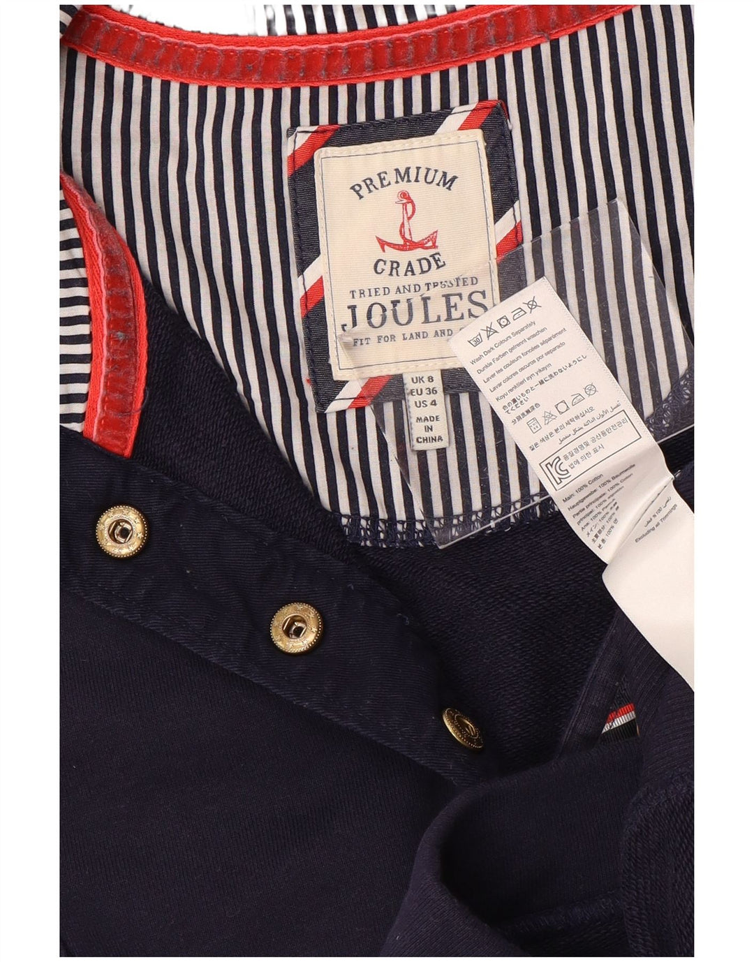 JOULES Sudadera con cuello y botones para mujer UK 8 Small Azul marino Algodón