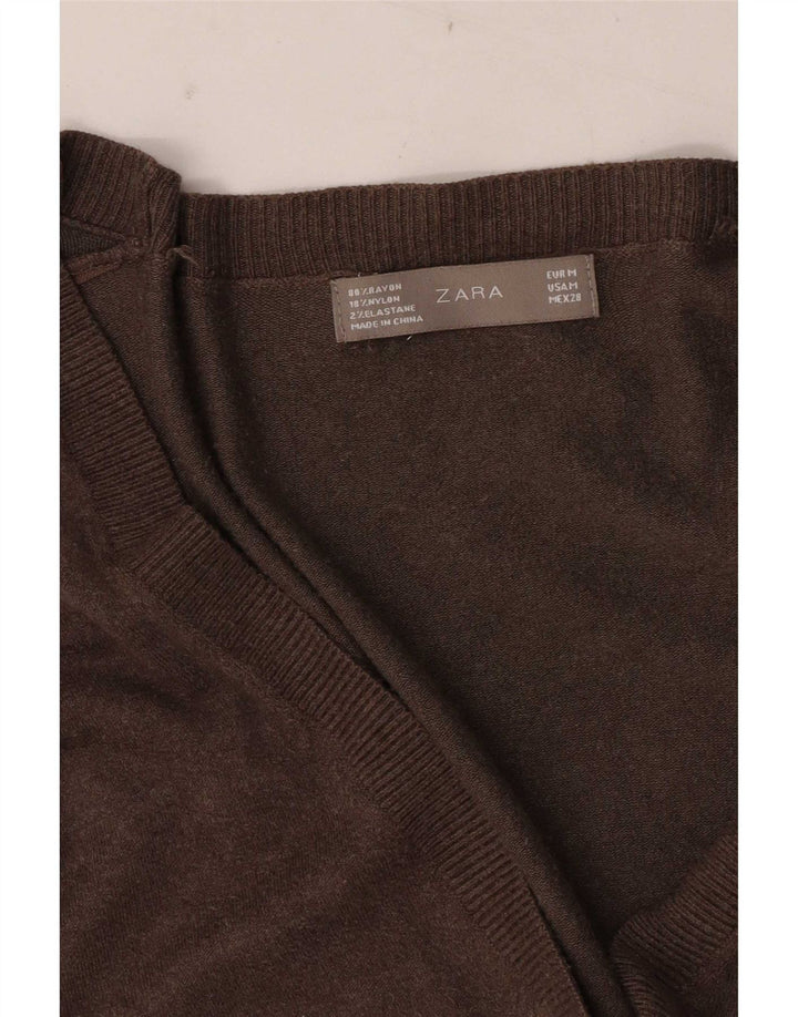 Zara Mujer Cárdigan Suéter UK 12 Rayón Marrón Medio
