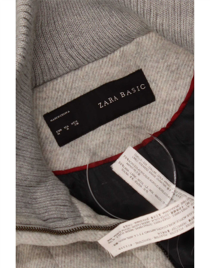 Zara Mujer Abrigo Con Capucha Reino Unido 42 Acrílico Gris Medio