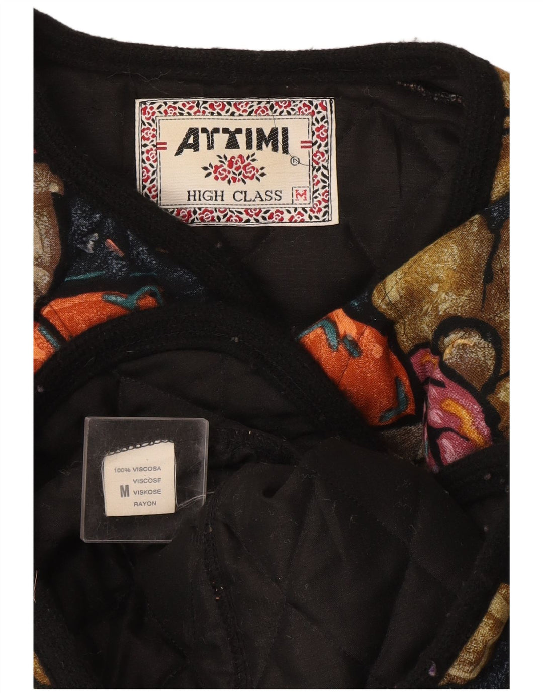 Vintage mujer chaqueta acolchada Reino Unido 14 medio multicolor floral viscosa