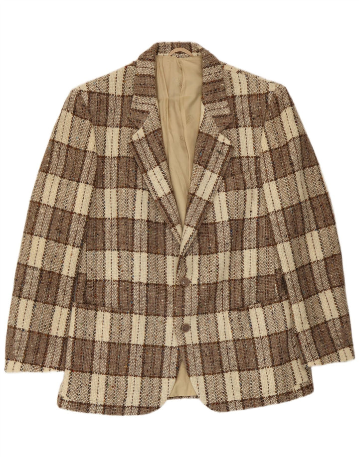 Cacharel Chaqueta tipo blazer de 2 botones para hombre IT 52 XL Lana a cuadros beige