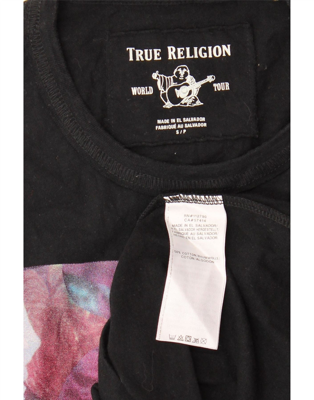 TRUE RELIGION Camiseta gráfica para hombre Top pequeño de algodón floral negro