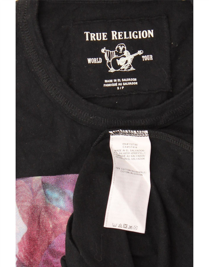 TRUE RELIGION Camiseta gráfica para hombre Top pequeño de algodón floral negro
