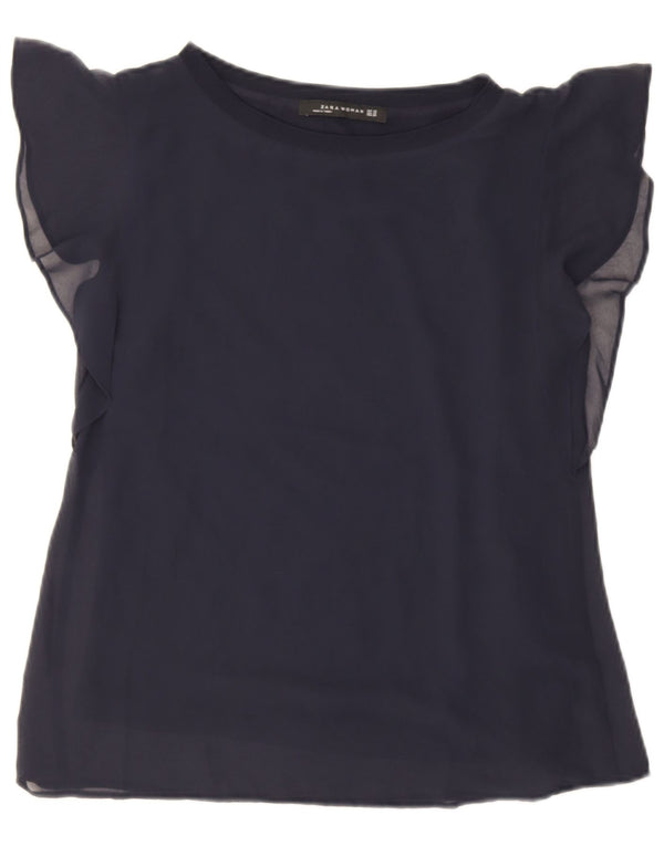 Zara Mujer Blusa Extragrande Top UK 6 XS Azul Marino Viscosa