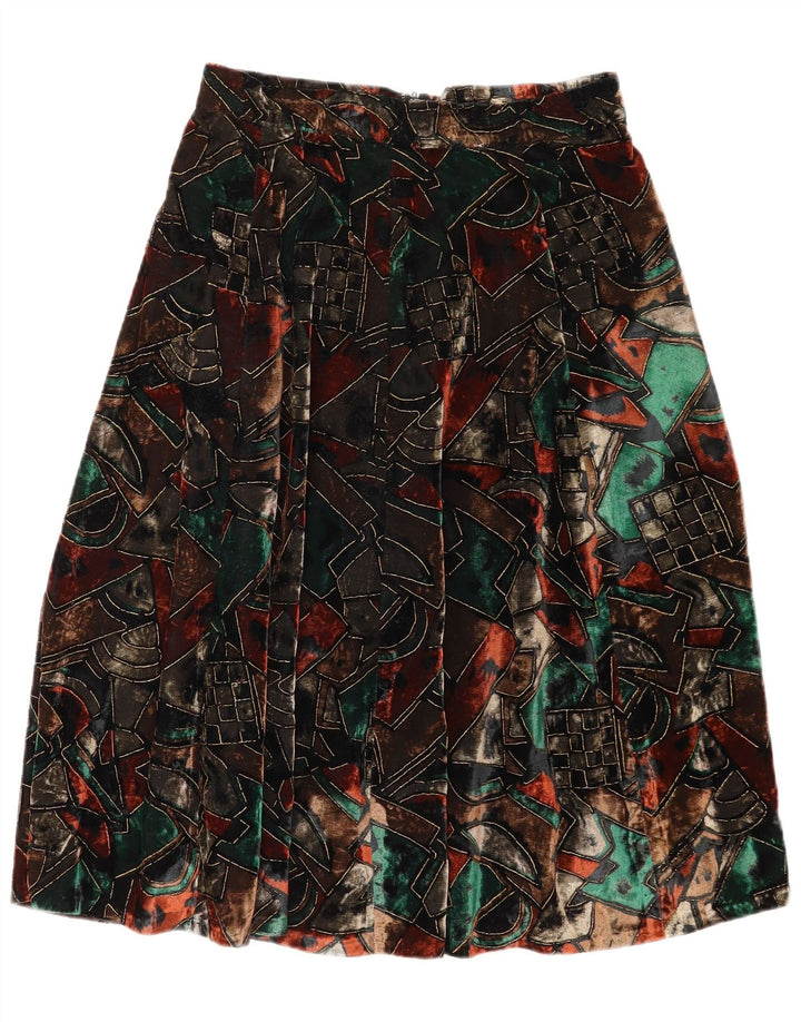 Vintage mujer terciopelo falda acampanada W28 medio multicolor geométrico