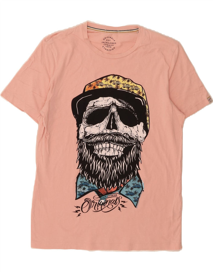 JACK & JONES Mens Graphic T-Shirt Top Medium Pink Cotton Vintage Jack & Jones and Second-Hand Jack & Jones from Messina Hembry 