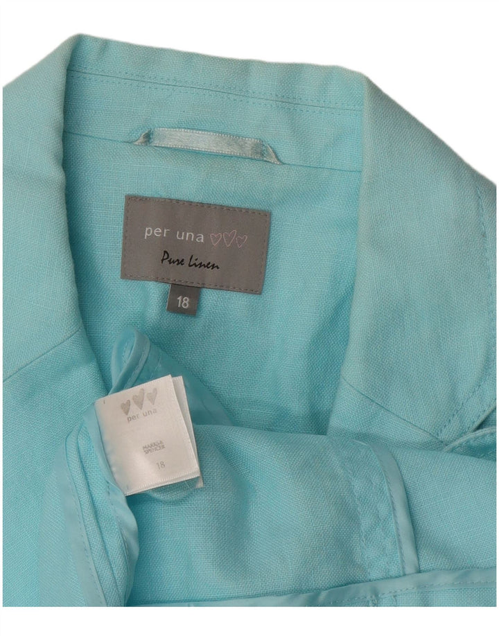 Per Una Chaqueta Blazer de 4 Botones para Mujer UK 40 XL Lino Azul