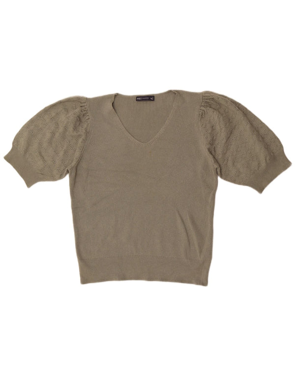 Marks & Spencer Jersey de Manga Corta con Cuello en V para Mujer UK 40 XL Caqui