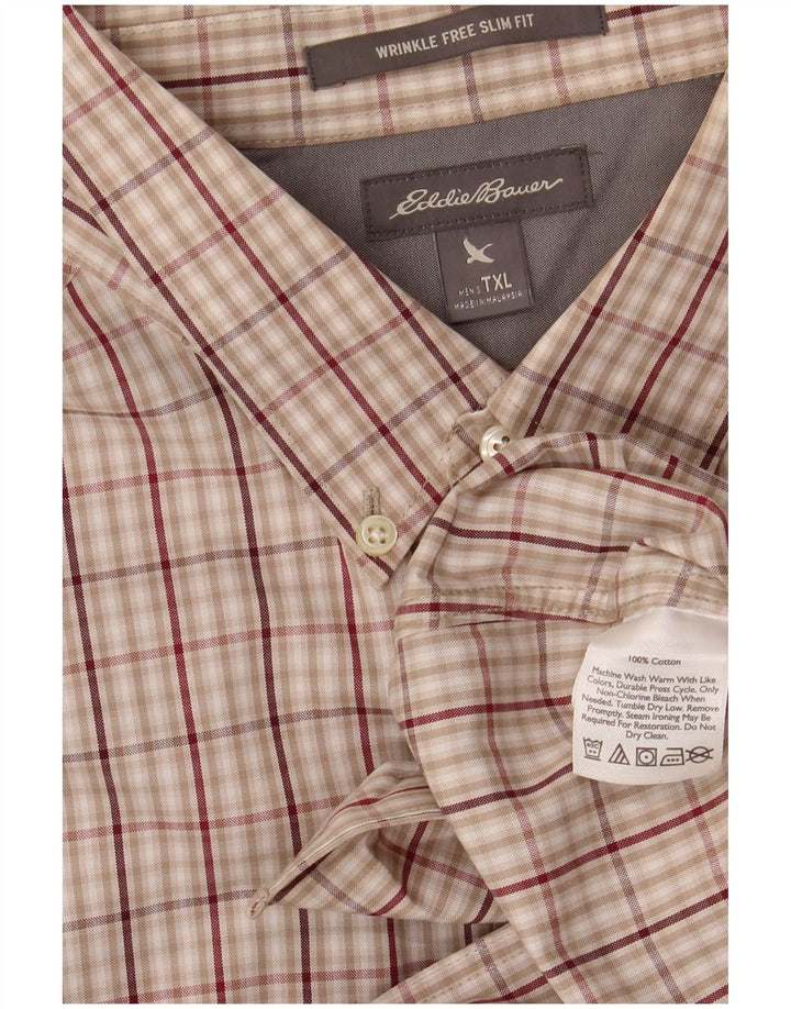 EDDIE BAUER Camisa ajustada sin arrugas para hombre XL Algodón a cuadros beige