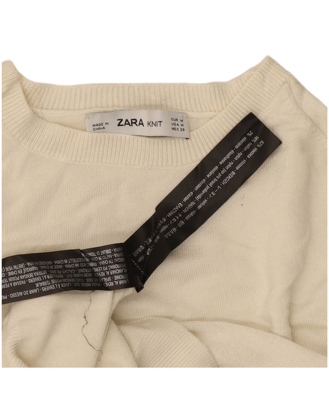 ZARA Suéter tipo jersey con cuello barco para mujer UK 12 Medium Off White Viscosa