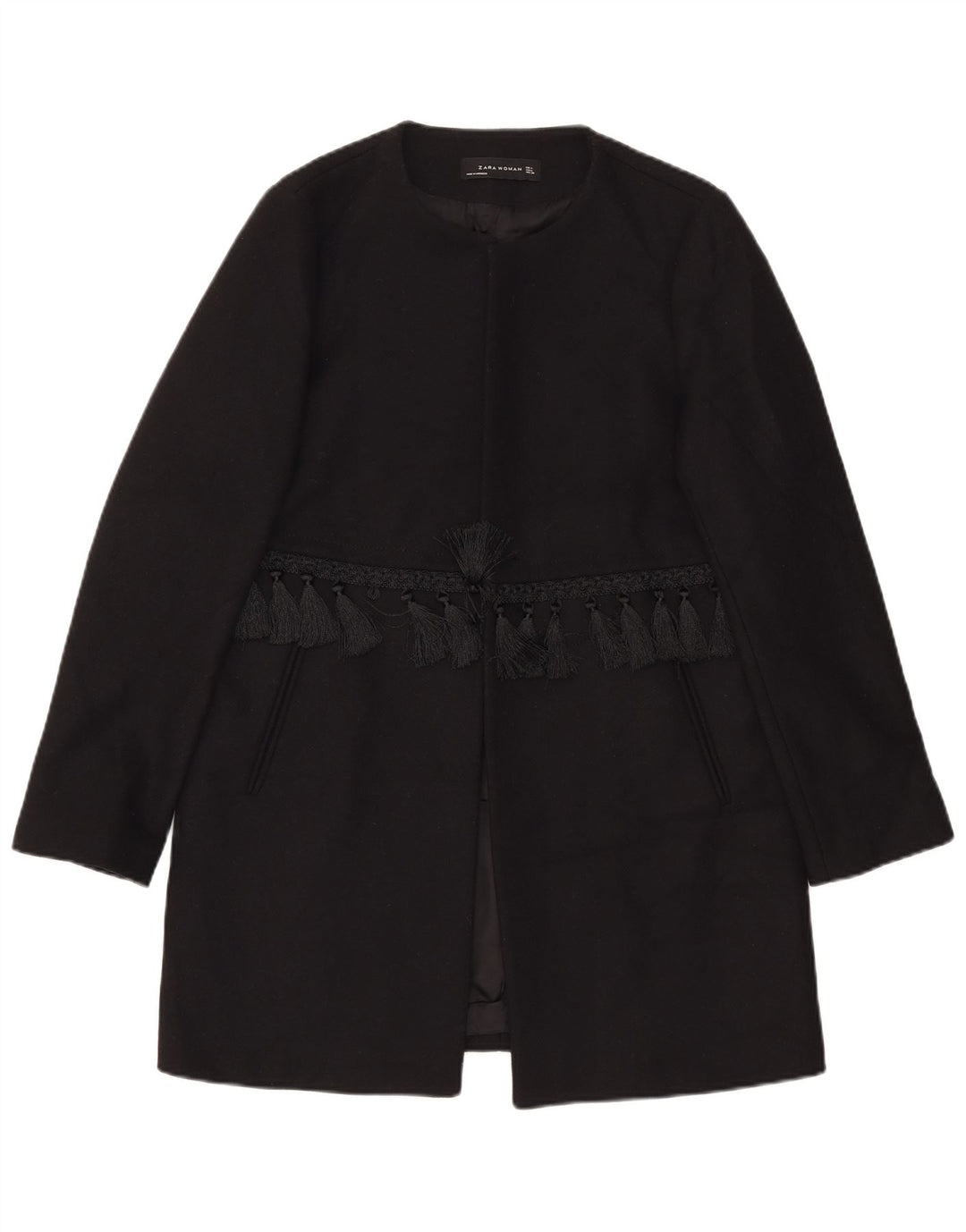 Zara Mujer Abrigo Abierto UK 46 Grande Lana Negra