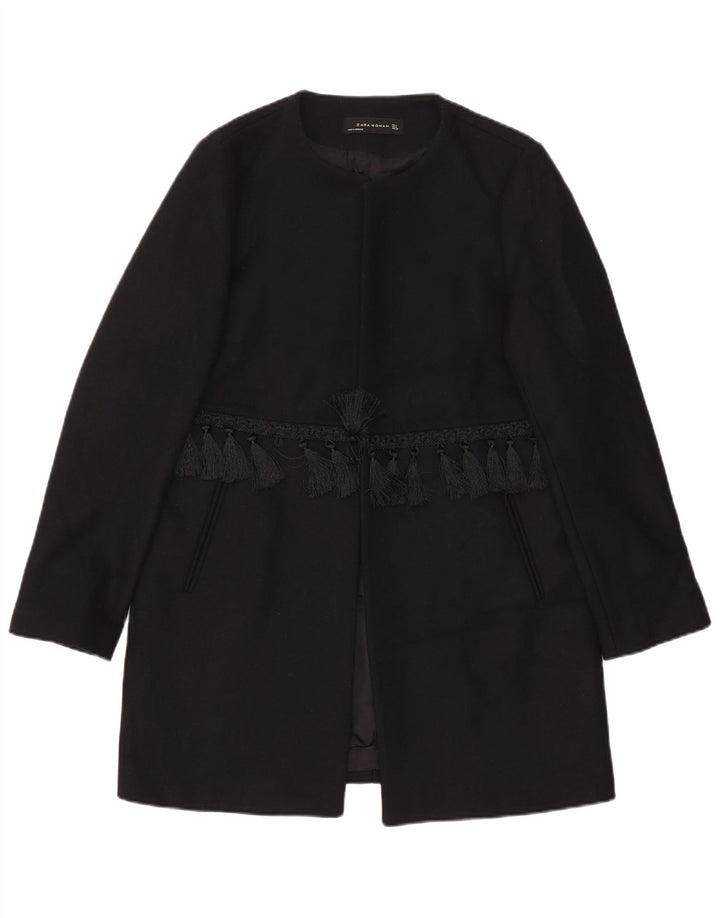 Zara Mujer Abrigo Abierto UK 46 Grande Lana Negra