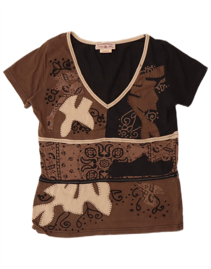 MARLBORO CLASSICS Camiseta para mujer Top UK 12 Algodón Paisley Marrón Medio