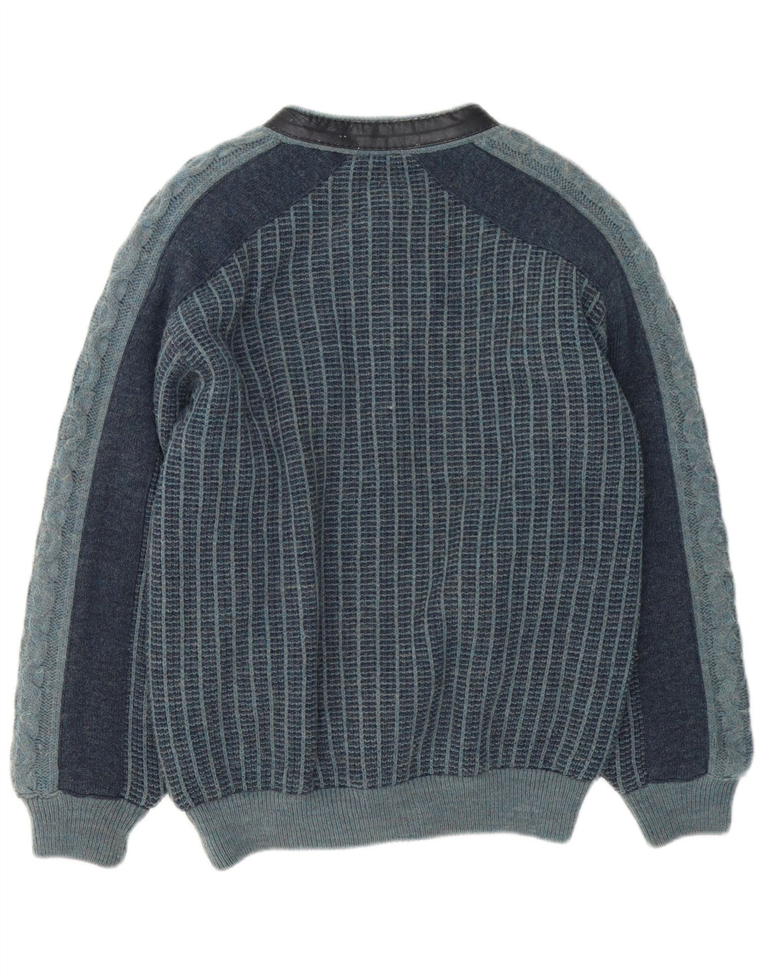 Vintage hombres punto bomber chaqueta IT 48 medio azul marino rayas acrílico
