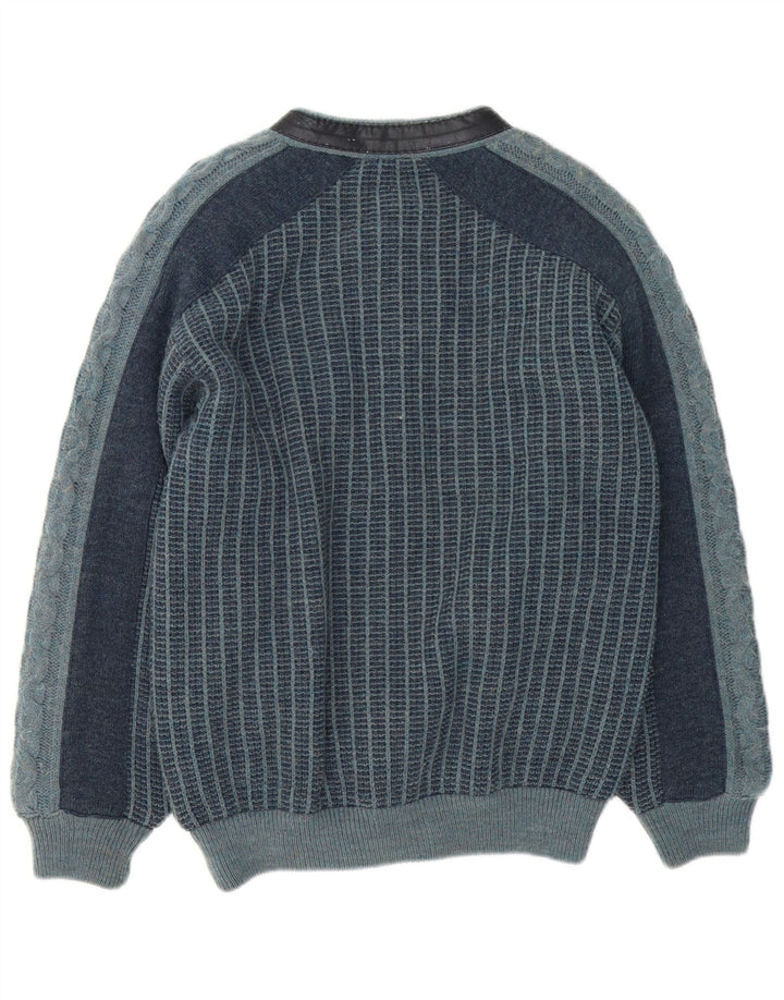Vintage hombres punto bomber chaqueta IT 48 medio azul marino rayas acrílico