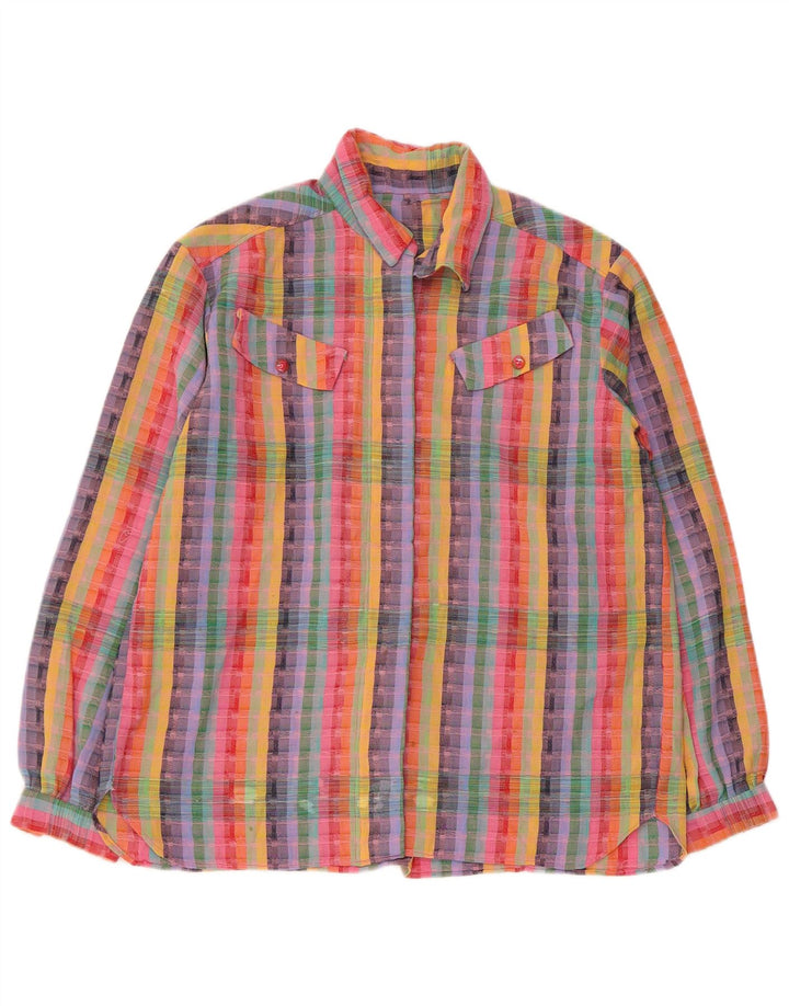 VINTAGE Camisa de mujer UK 18 XL Rayas multicolores