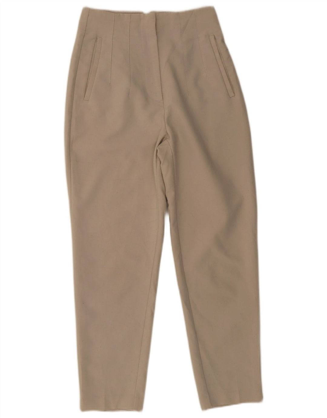 Zara Mujer Pantalón De Traje Cónico Pequeño W26 L27 Poliéster Beige