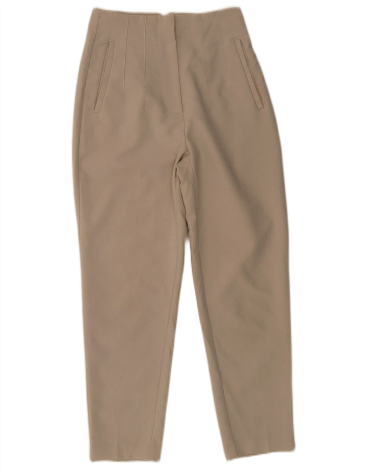 Zara Mujer Pantalón De Traje Cónico Pequeño W26 L27 Poliéster Beige