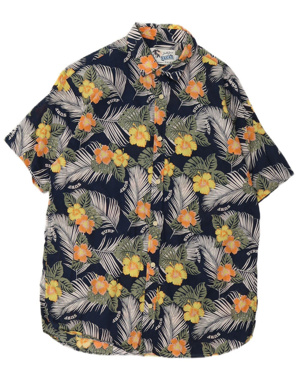 Jack & Jones Hombre Camisa De Manga Corta Grande Azul Marino Floral Algodón Hawaiano