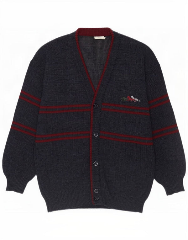 Vintage Mens Cardigan Suéter IT 48/50 Medio Azul Marino Rayas Acrílico