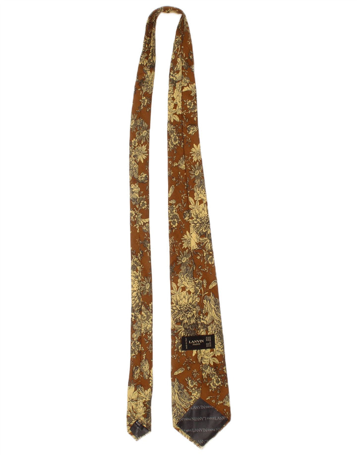 Corbata Lanvin para hombre, talla única, diseño de seda floral marrón