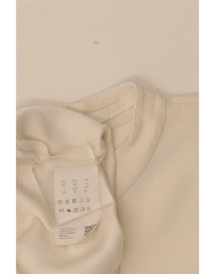Hugo Boss Blusa de manga larga para mujer UK 12 Mediano Acetato blanco roto