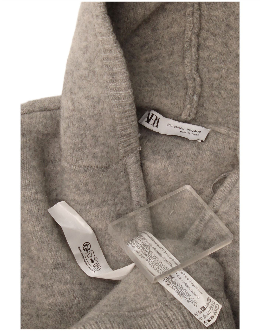Zara Mujer Cárdigan Con Capucha Suéter UK 44 Lana Gris Medio
