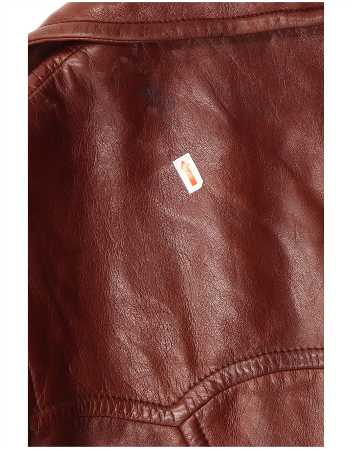 VINTAGE Abrigo de cuero para mujer IT 52 2XL Cuero marrón