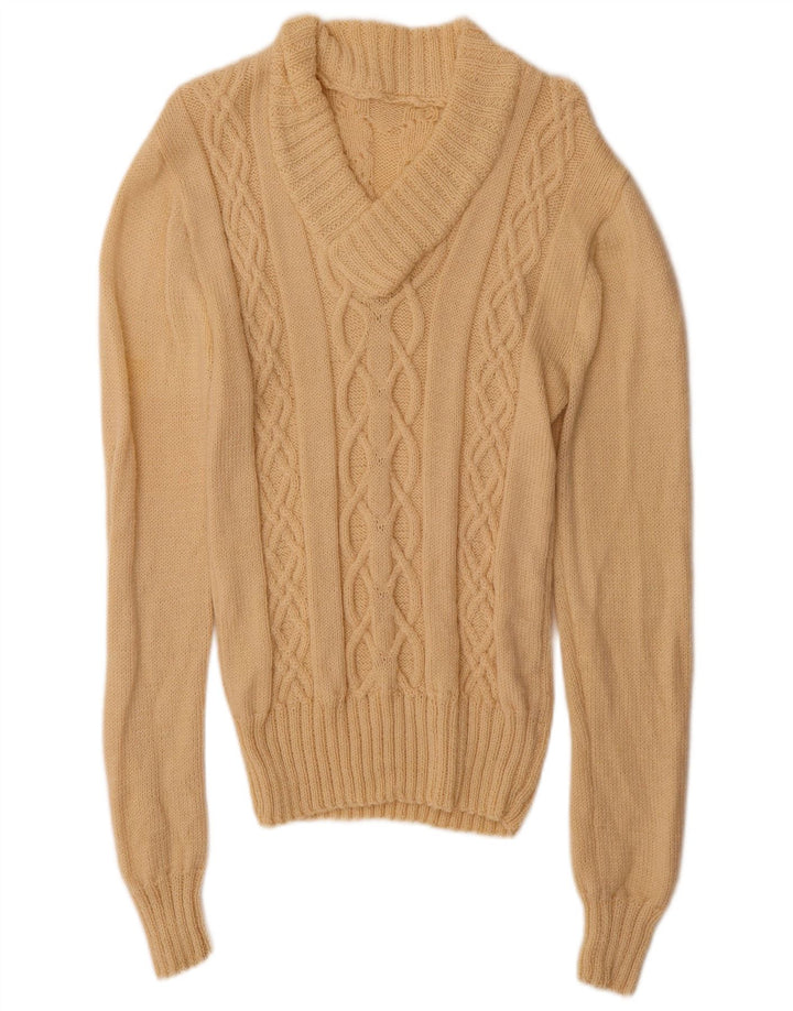 Vintage hombres V-cuello jumper suéter medio beige