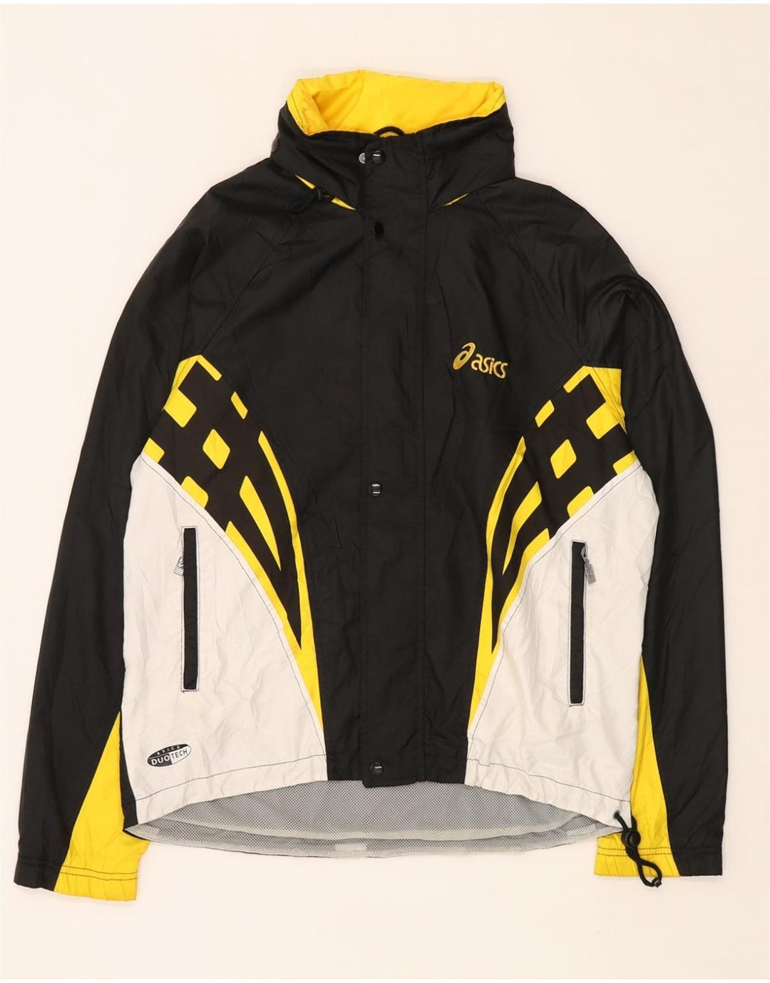 ASICS Chaqueta impermeable con capucha para hombre UK 40 Large Black Colourblock