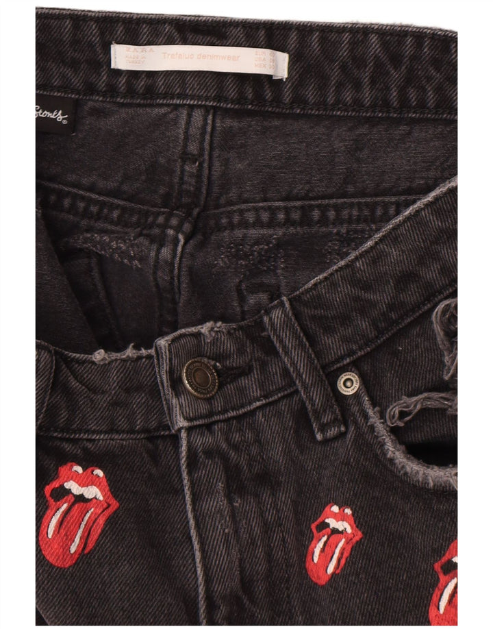 Zara Shorts De Mezclilla Desgastados Gráficos para Mujer EU 40 Medium W30 Black