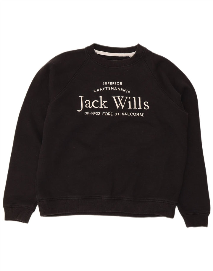 Jack Wills Sudadera gráfica para mujer Jumper UK 12 Medium Negro Algodón