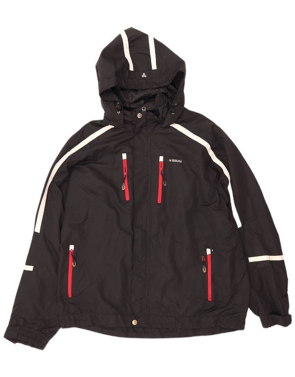 BRUGI Chaqueta impermeable con capucha para hombre UK 42 XL Negro Rayas