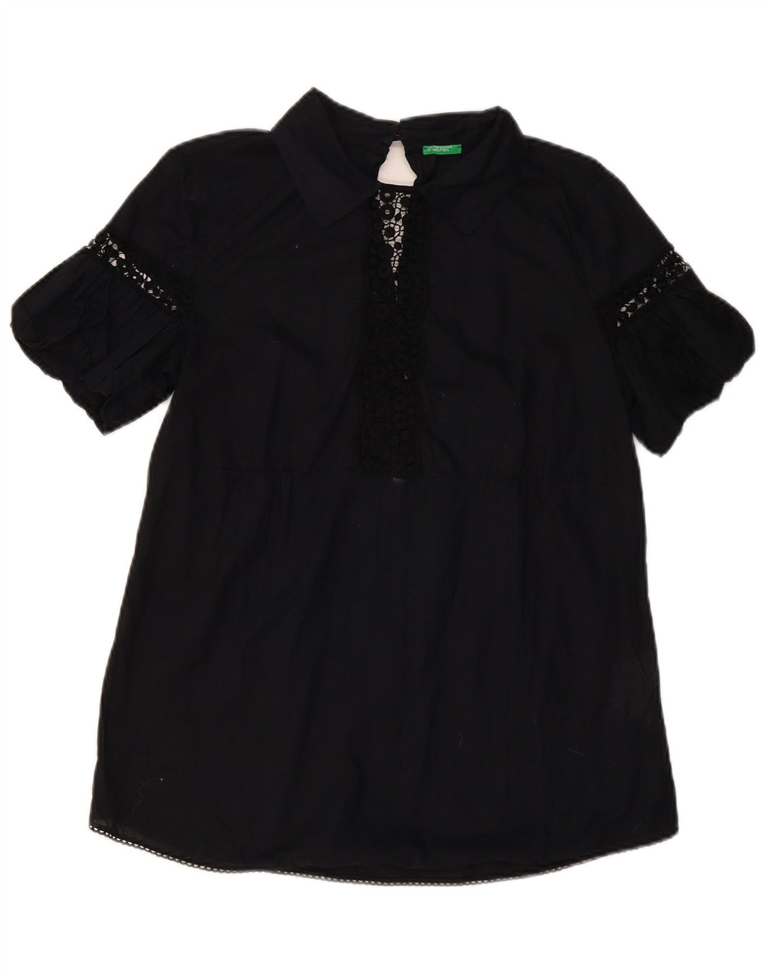 BENETTON Blusa para mujer Top UK 44 Grande Algodón floral negro