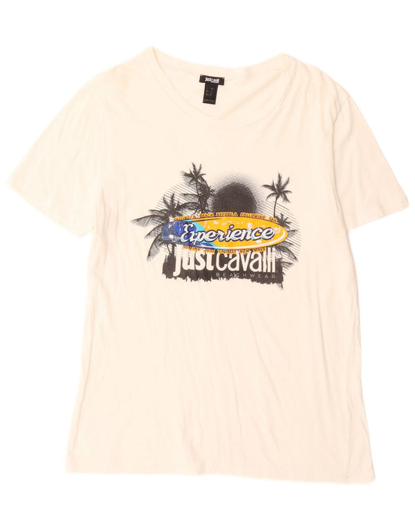 Just Cavalli Camiseta gráfica para hombre Top grande de algodón blanco