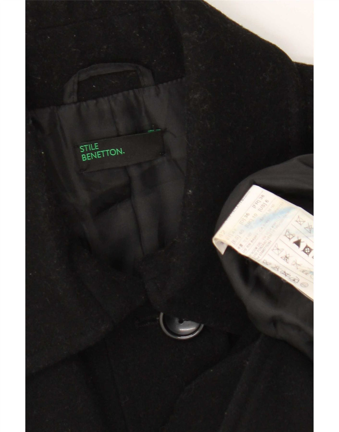 Abrigo Benetton Mujer ES 40 Pequeño Lana Negra