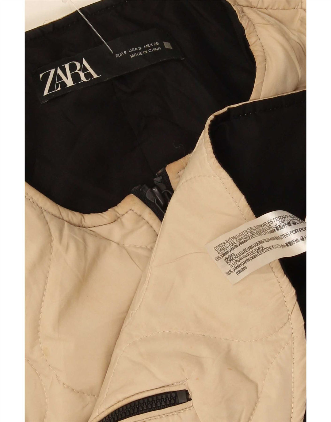 Zara Mujer Chaqueta Acolchada Extragrande UK 10 Small Beige Poliéster