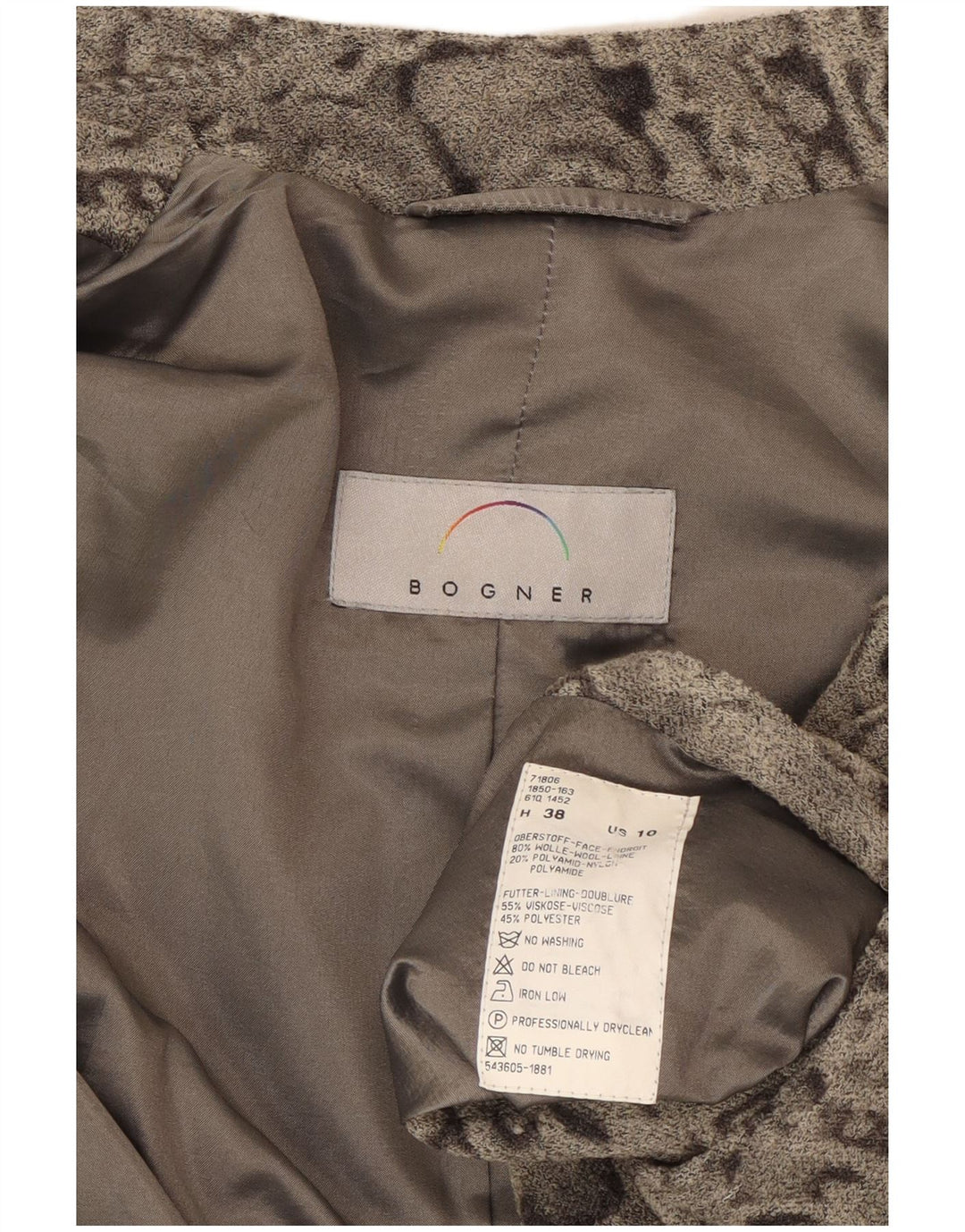 BOGNER Chaqueta Blazer de 5 Botones para Mujer US 10 Grande Gris Paisley Lana