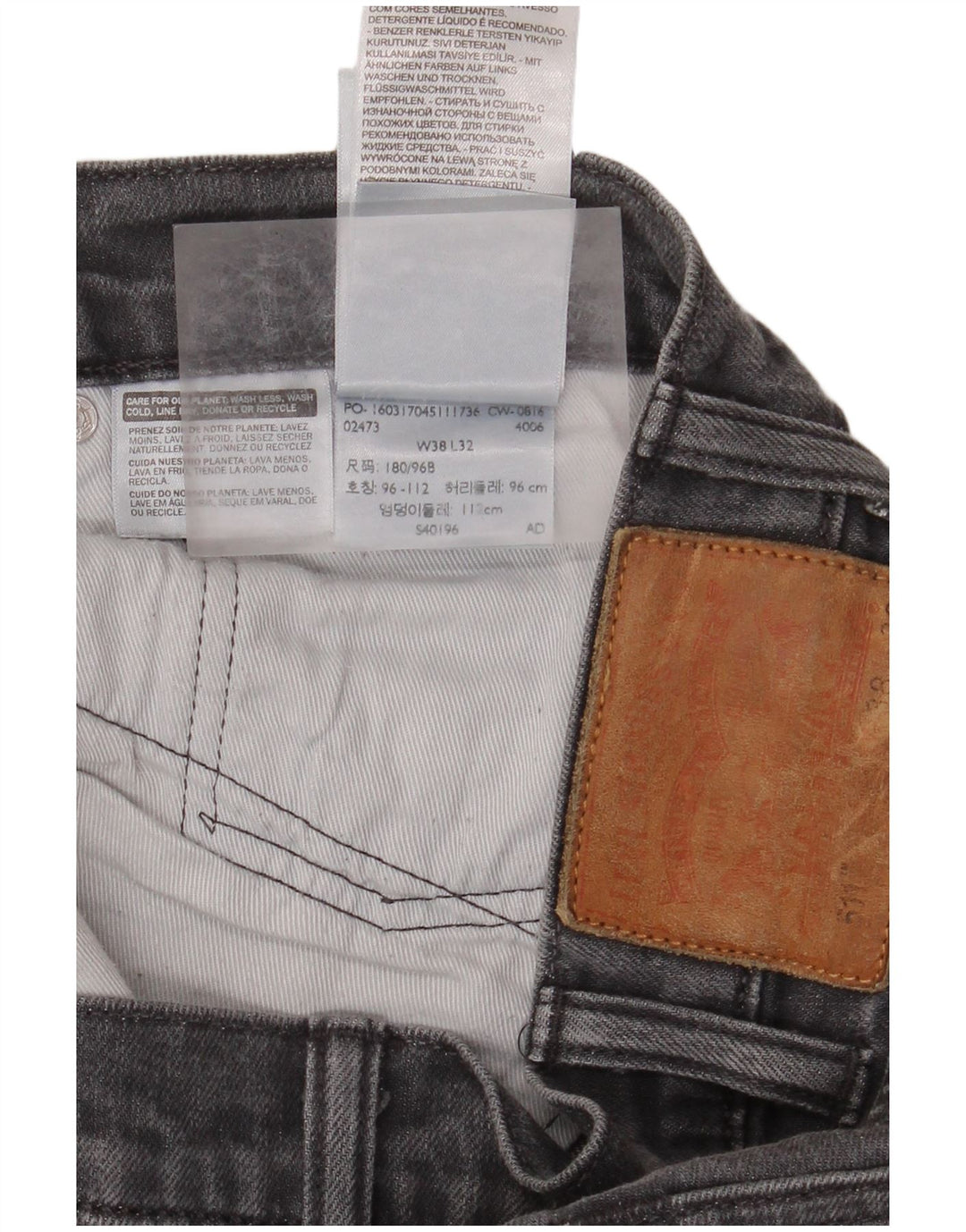 Levi's Hombre 511 Slim Jeans W38 L32 Algodón Gris