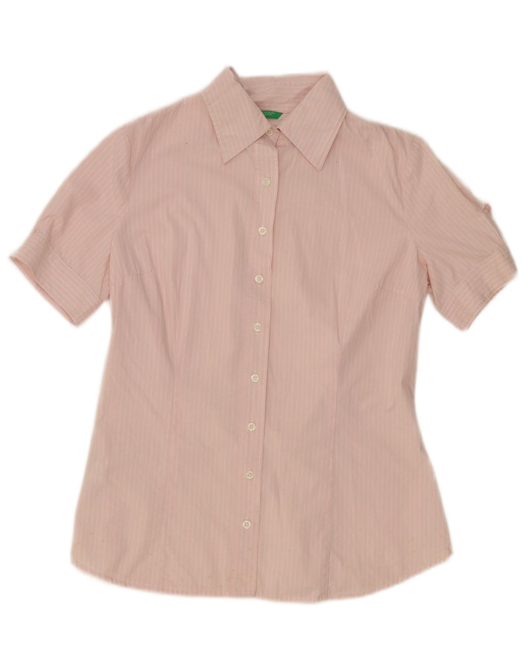 BENETTON Camisa de manga corta para mujer UK 46 Large Pink Pinstripe