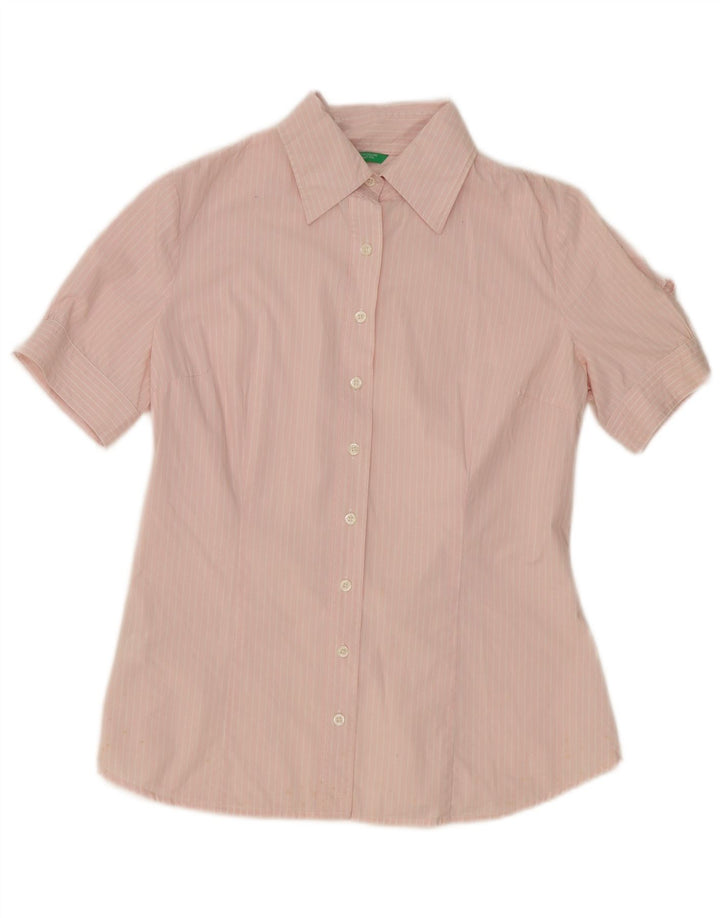 BENETTON Camisa de manga corta para mujer UK 46 Large Pink Pinstripe